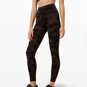 Lululemon Wunder Train High Rise Tight 25" Heritage 365 Camo Brown Earth Sz 4